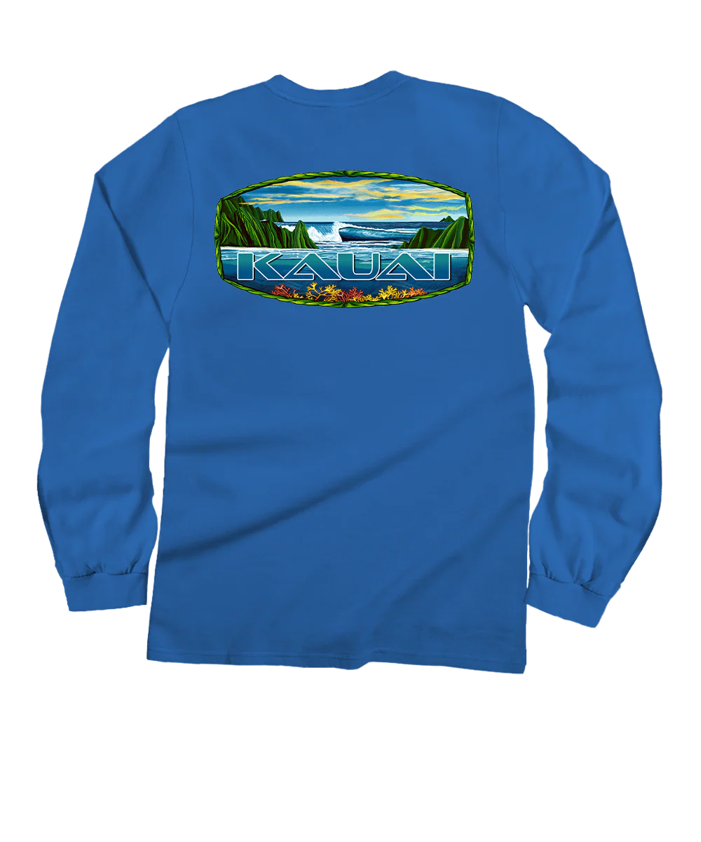 Kauai Scenic - Blue Hawaii Dyed Long Sleeve Crewneck T-Shirt