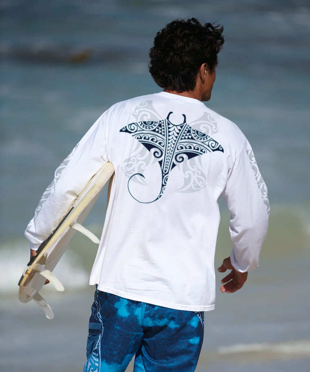 Kava Kava Ray - White Long Sleeve Crewneck T-Shirt - Image 2