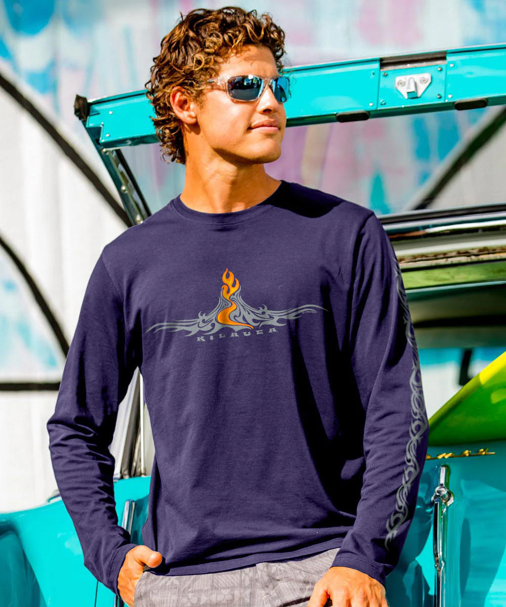 Kilauea Tattoo - Indigo Long Sleeve Pima T-Shirt - Image 2