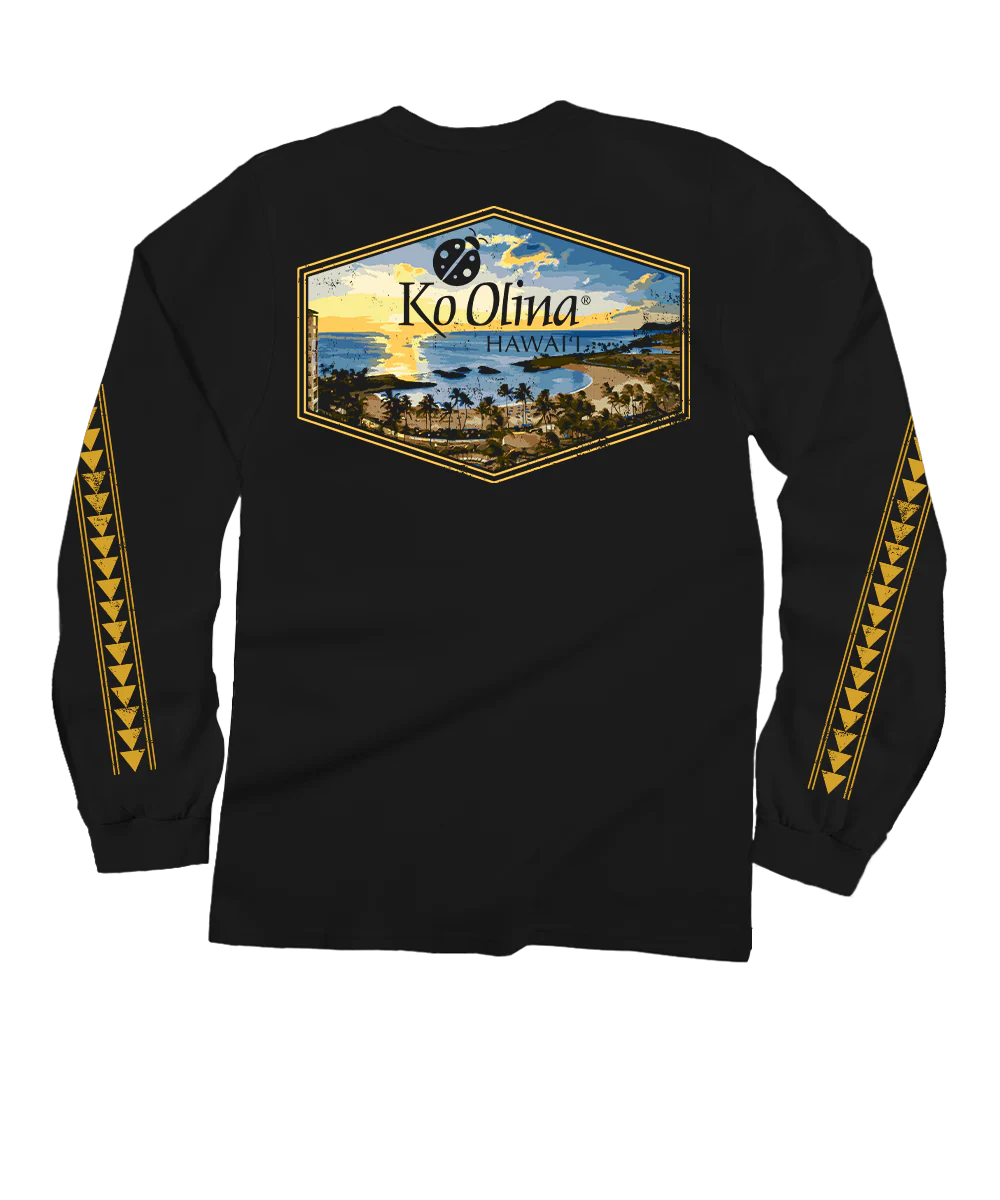 Ko Olina Lagoon Sunset - Black Long Sleeve Crewneck T-Shirt