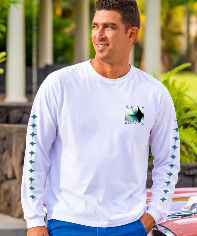 Kona Dive Company Blur - White Long Sleeve Crewneck T-Shirt - Image 3