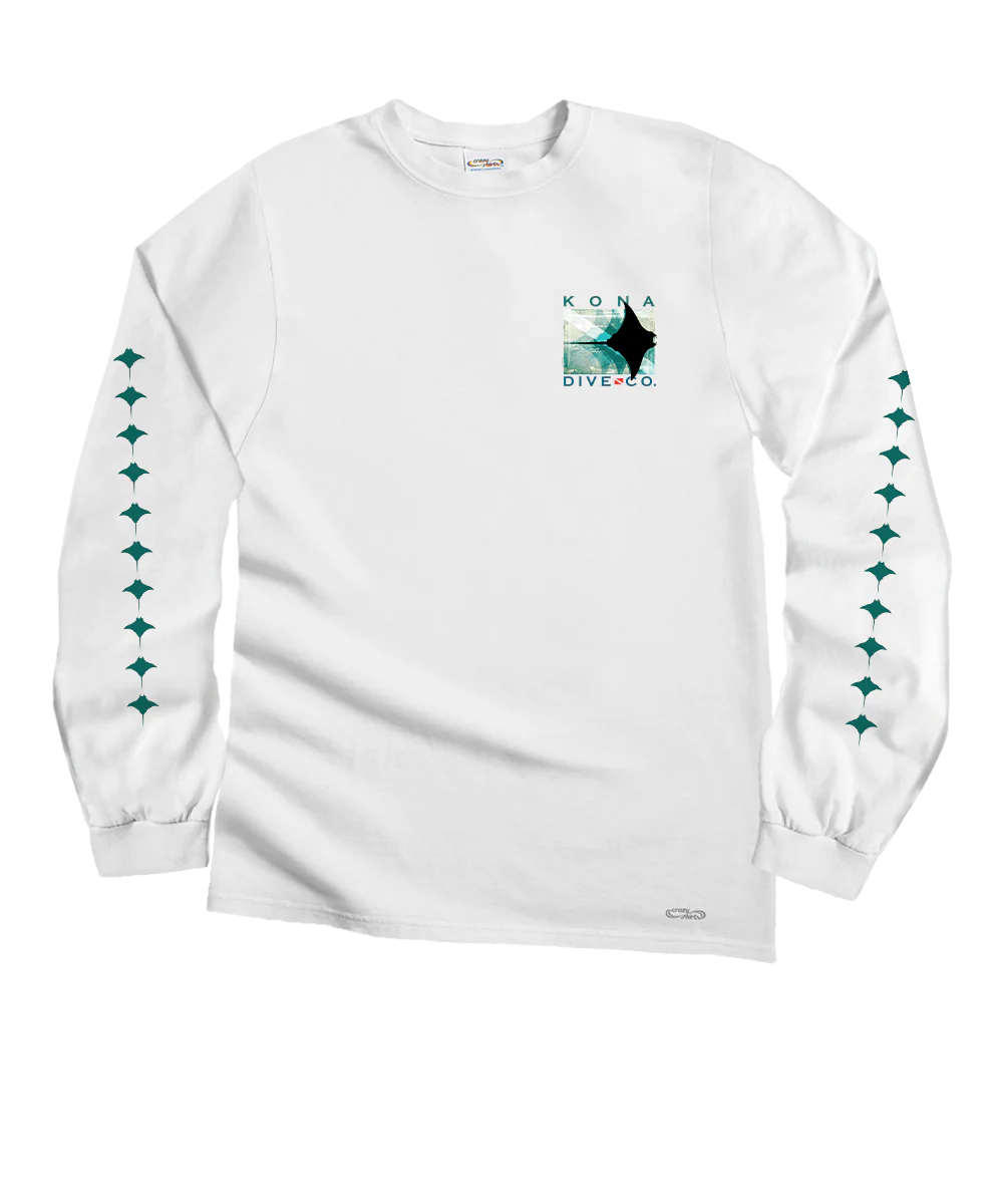 Kona Dive Company Blur - White Long Sleeve Crewneck T-Shirt - Image 4