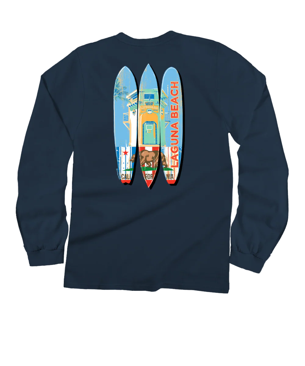 Laguna Beach Lifeguard Surf - Navy Long Sleeve Crewneck T-Shirt