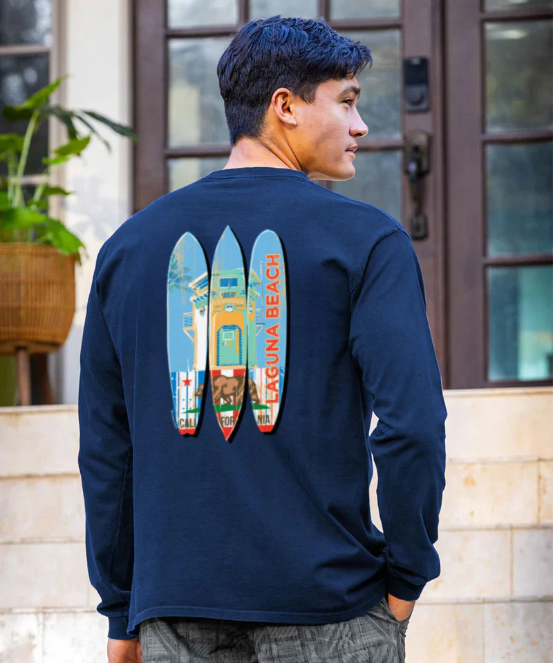 Laguna Beach Lifeguard Surf - Navy Long Sleeve Crewneck T-Shirt - Image 2