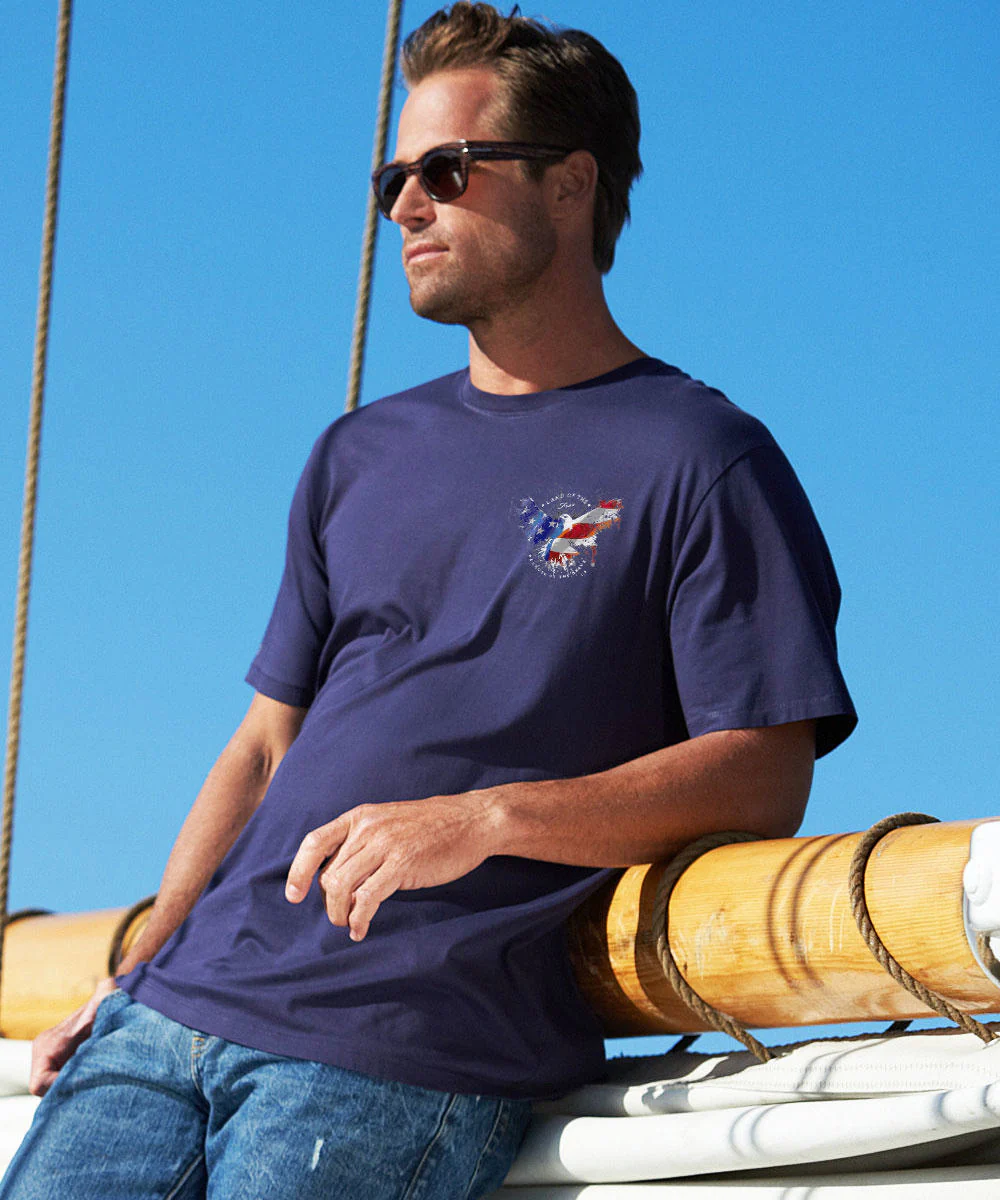 Land Of The Eagle - Indigo Short Sleeve Pima T-Shirt - Image 3