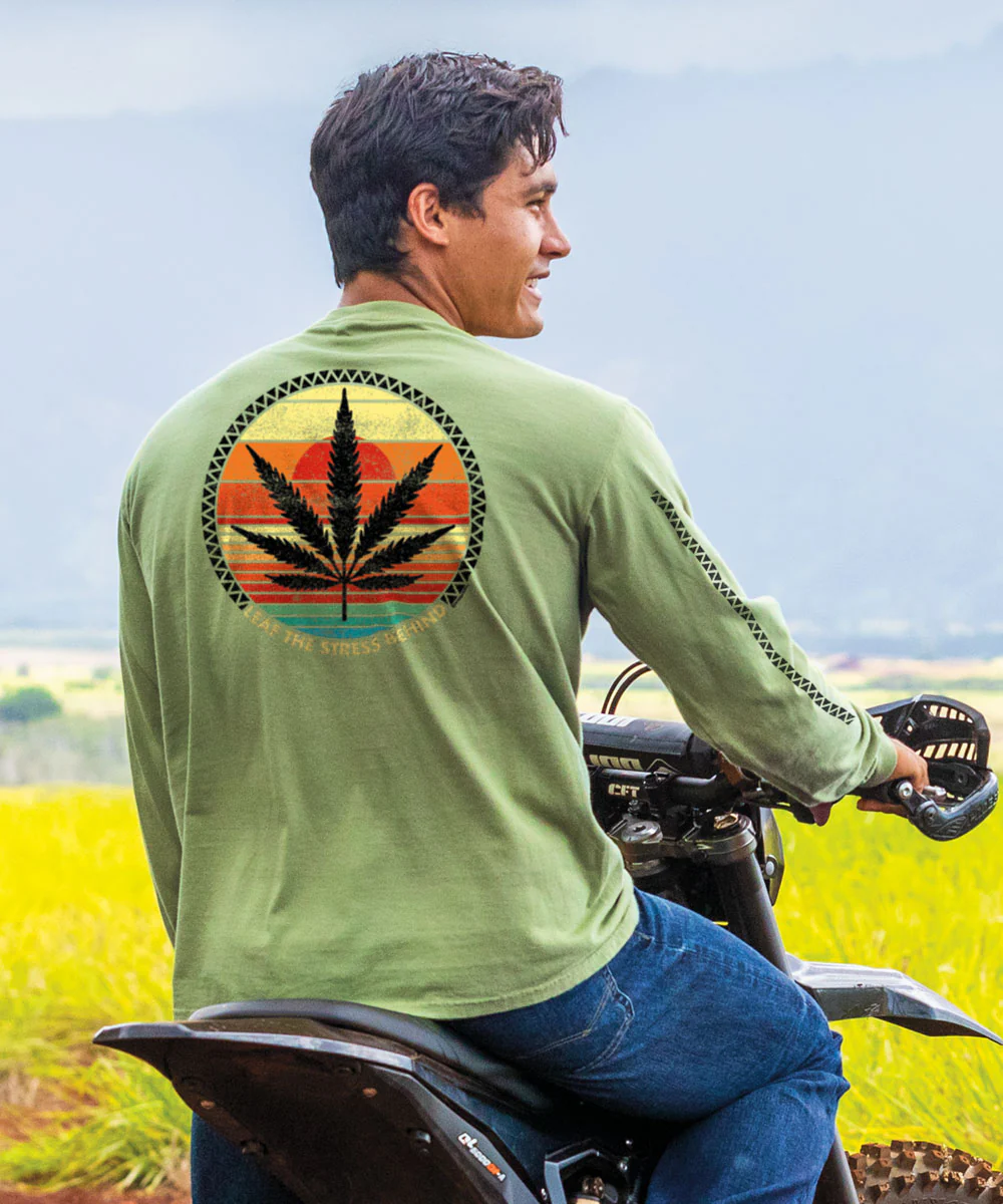 Leaf The Stress Behind - Hemp Dyed Long Sleeve Crewneck T-Shirt - Image 2