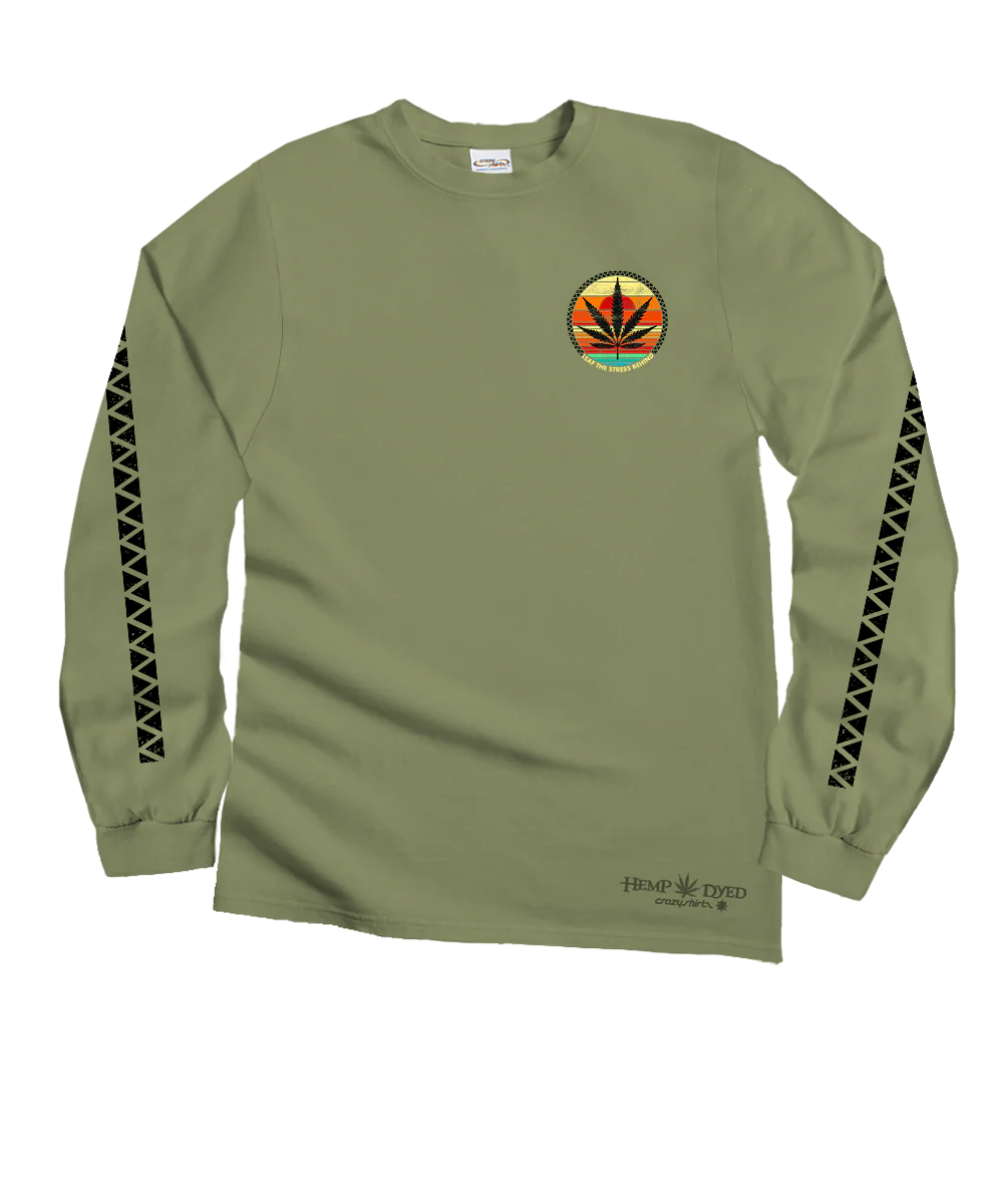 Leaf The Stress Behind - Hemp Dyed Long Sleeve Crewneck T-Shirt - Image 4