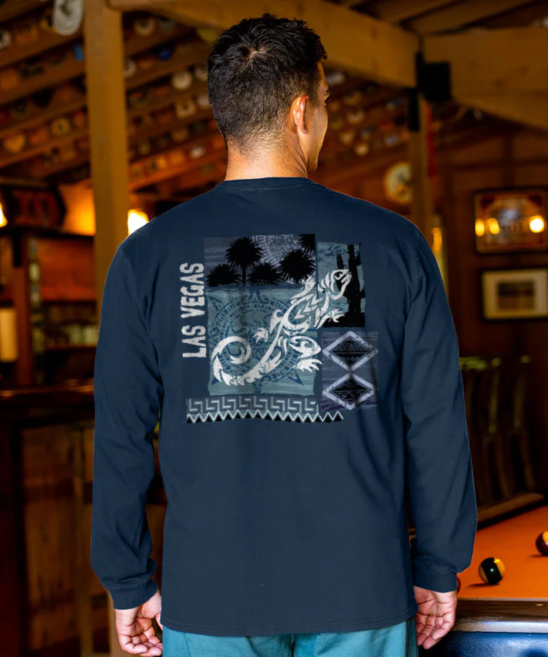 Lizard Paradise - Navy Long Sleeve Crewneck T-Shirt - Image 2