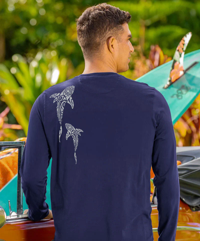 Mano A Mano Ekolu Vertical - Indigo Long Sleeve Pima T-Shirt - Image 3