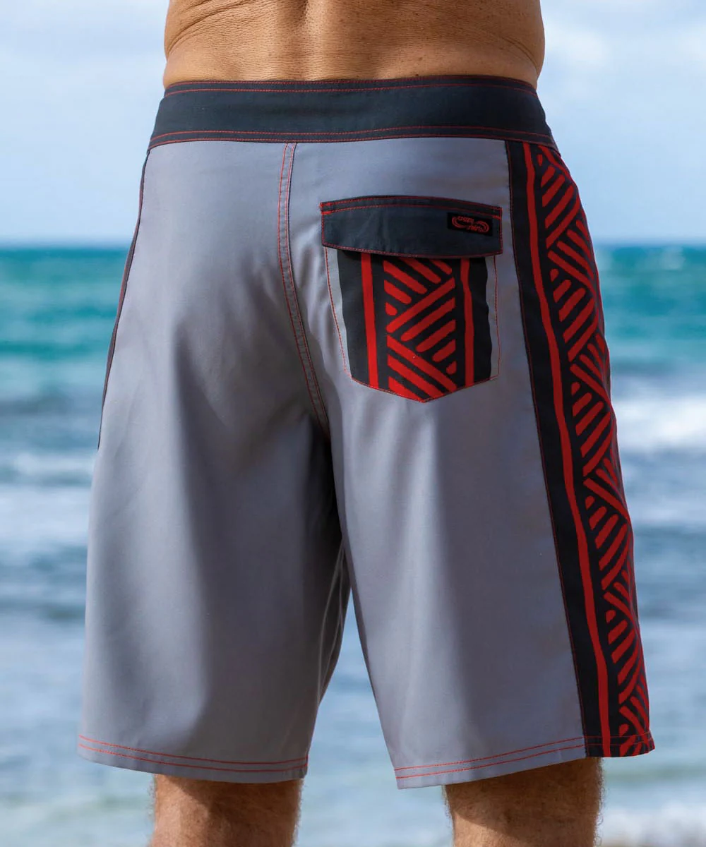 Mano Dive Tribal - Gray/Red Eco HydroPrint Board Shorts - Image 3