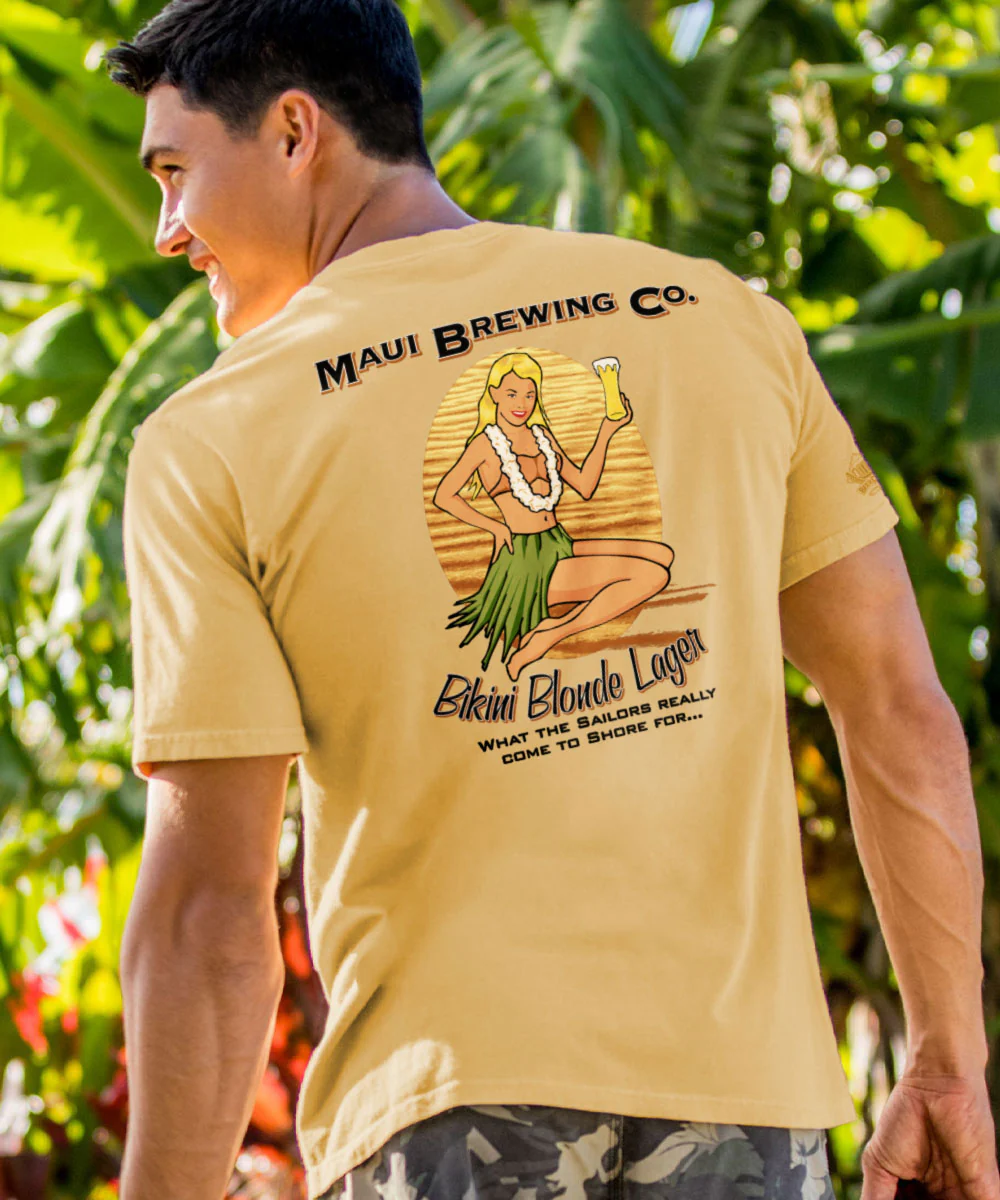 Maui Brewing Co Vintage Bikini Blonde - Beer Dyed Short Sleeve Crewneck T-Shirt - Image 2