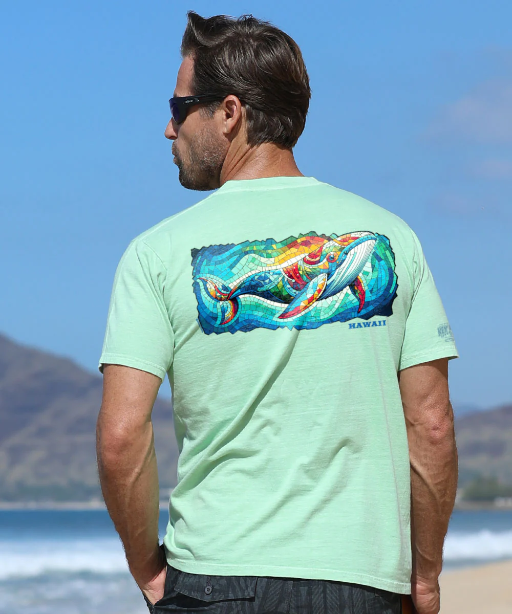 Mosaic Glass Whale - Key Lime Dyed Short Sleeve Crewneck T-Shirt - Image 2
