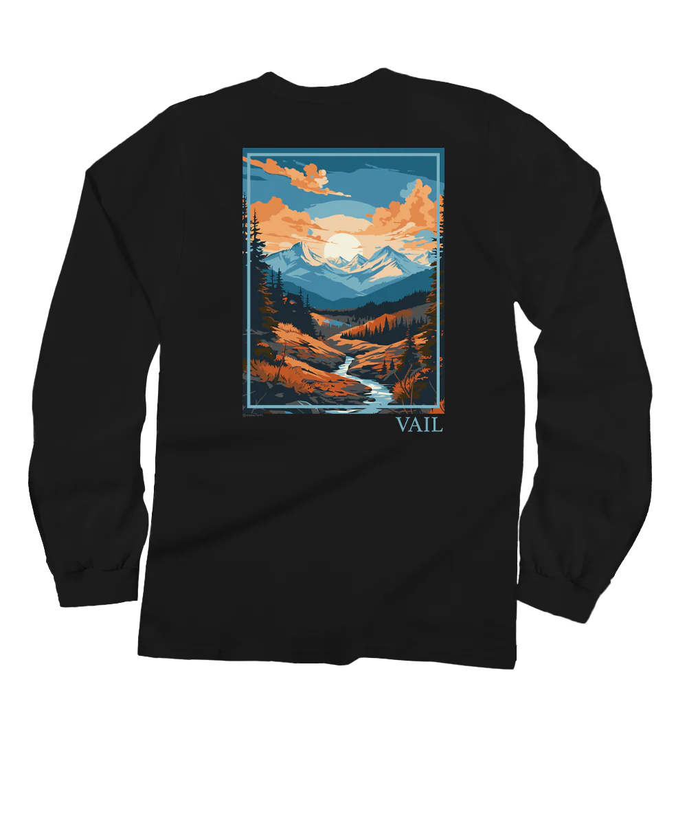 Mountain Scene - Black Long Sleeve Crewneck T-Shirt