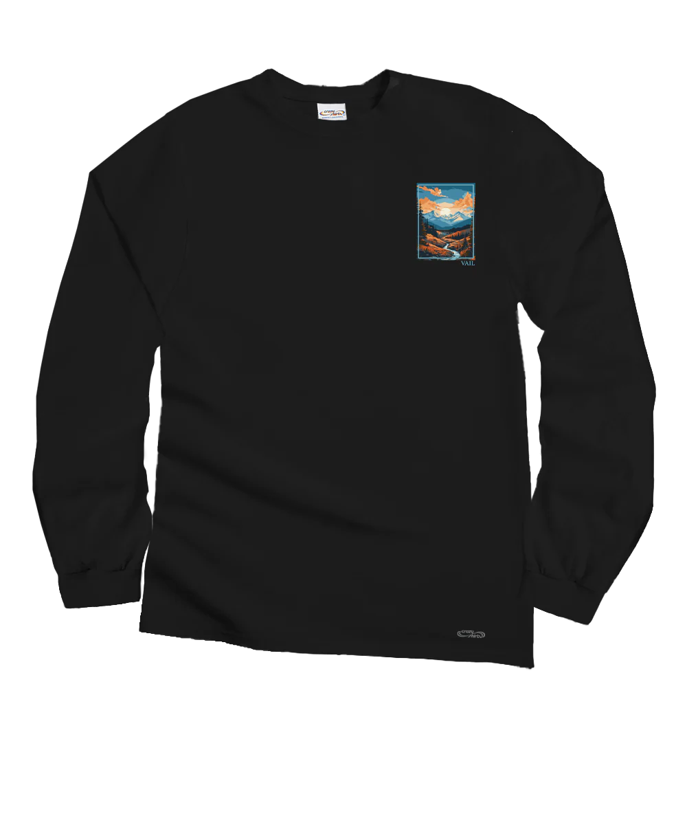 Mountain Scene - Black Long Sleeve Crewneck T-Shirt - Image 4