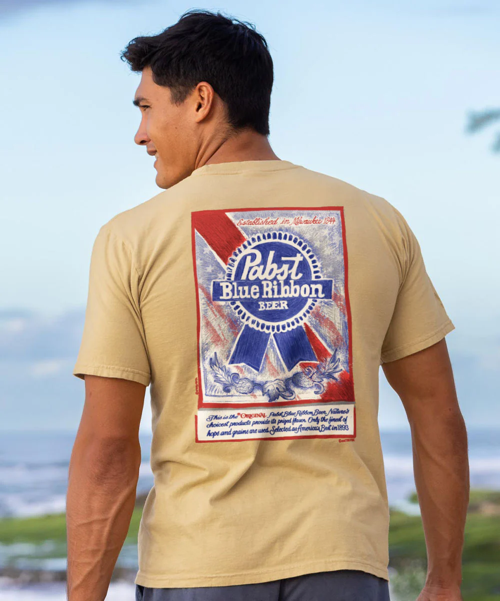 Pabst Blue Ribbon Sketch - Beer Dyed Short Sleeve Crewneck T-Shirt - Image 2