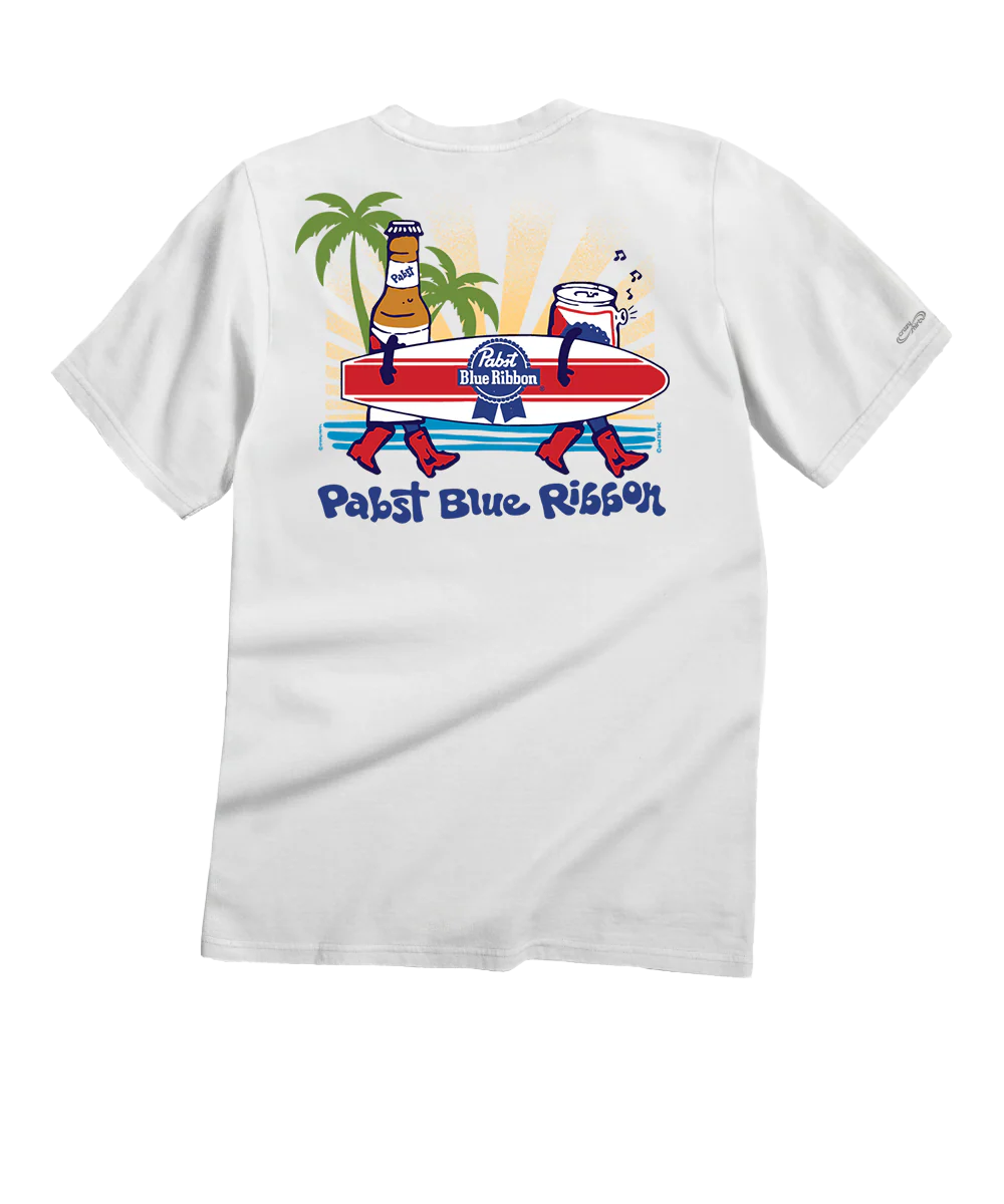 Pabst Blue Ribbon Surf - White Short Sleeve Crewneck T-Shirt