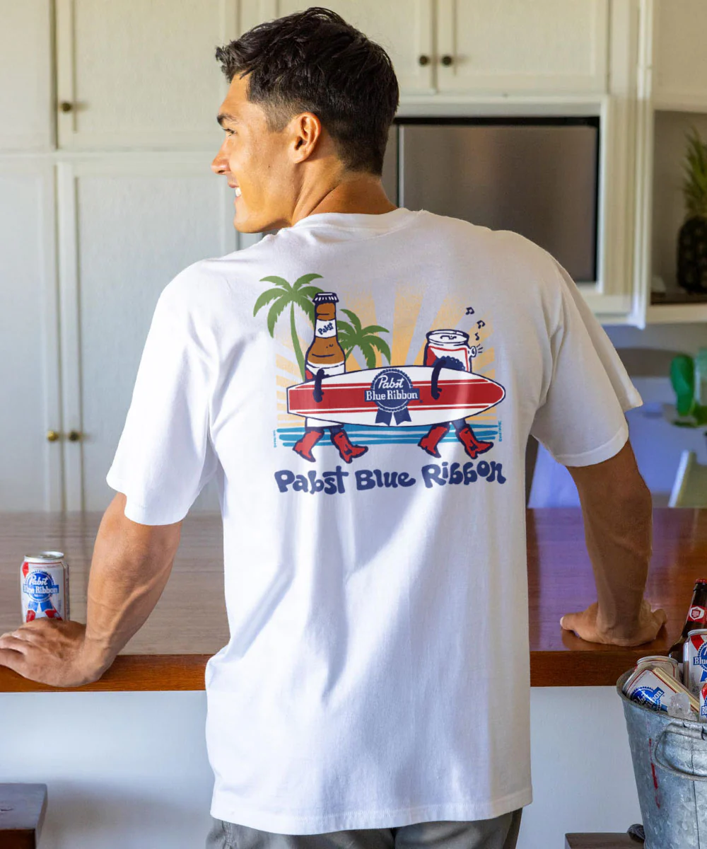Pabst Blue Ribbon Surf - White Short Sleeve Crewneck T-Shirt - Image 2