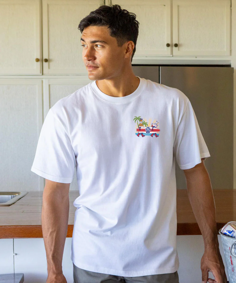 Pabst Blue Ribbon Surf - White Short Sleeve Crewneck T-Shirt - Image 3