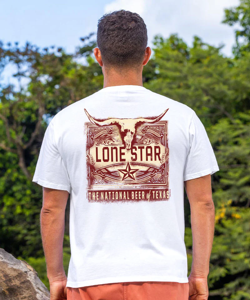 Pabst Lone Star Longhorn - White Short Sleeve Crewneck T-Shirt - Image 2