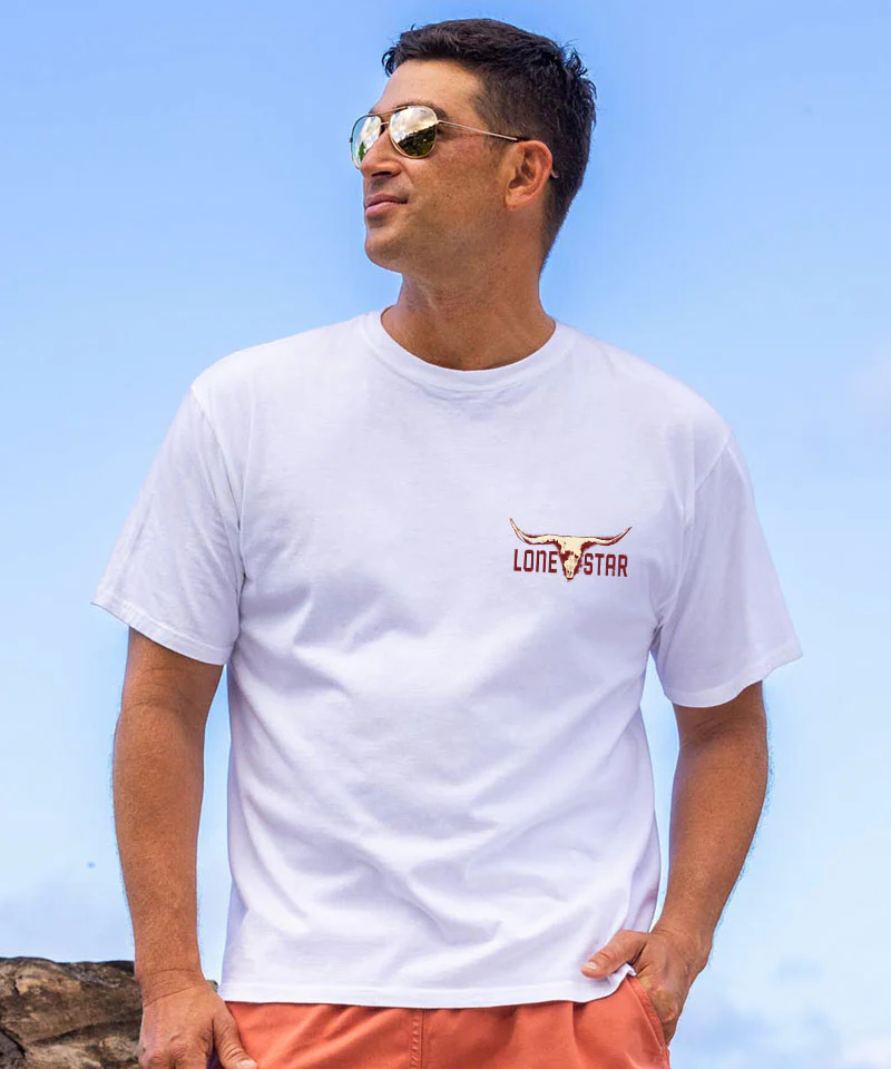 Pabst Lone Star Longhorn - White Short Sleeve Crewneck T-Shirt - Image 3