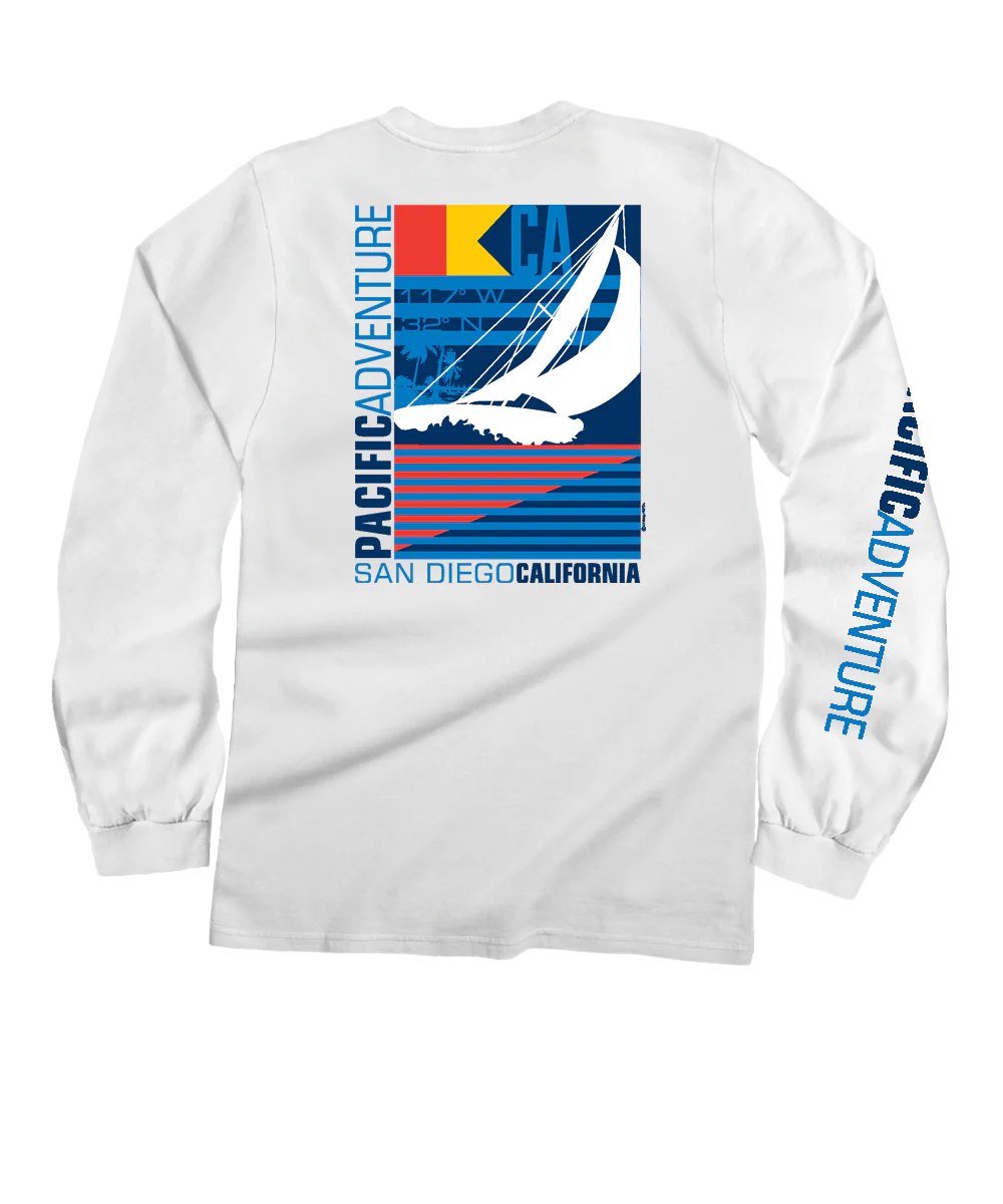 Pacific Adventure - White Long Sleeve Crewneck T-Shirt