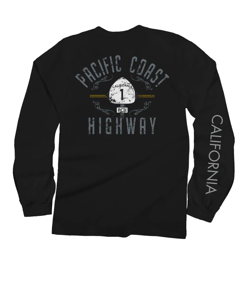 Pacific Coast Highway - Black Long Sleeve Crewneck T-Shirt
