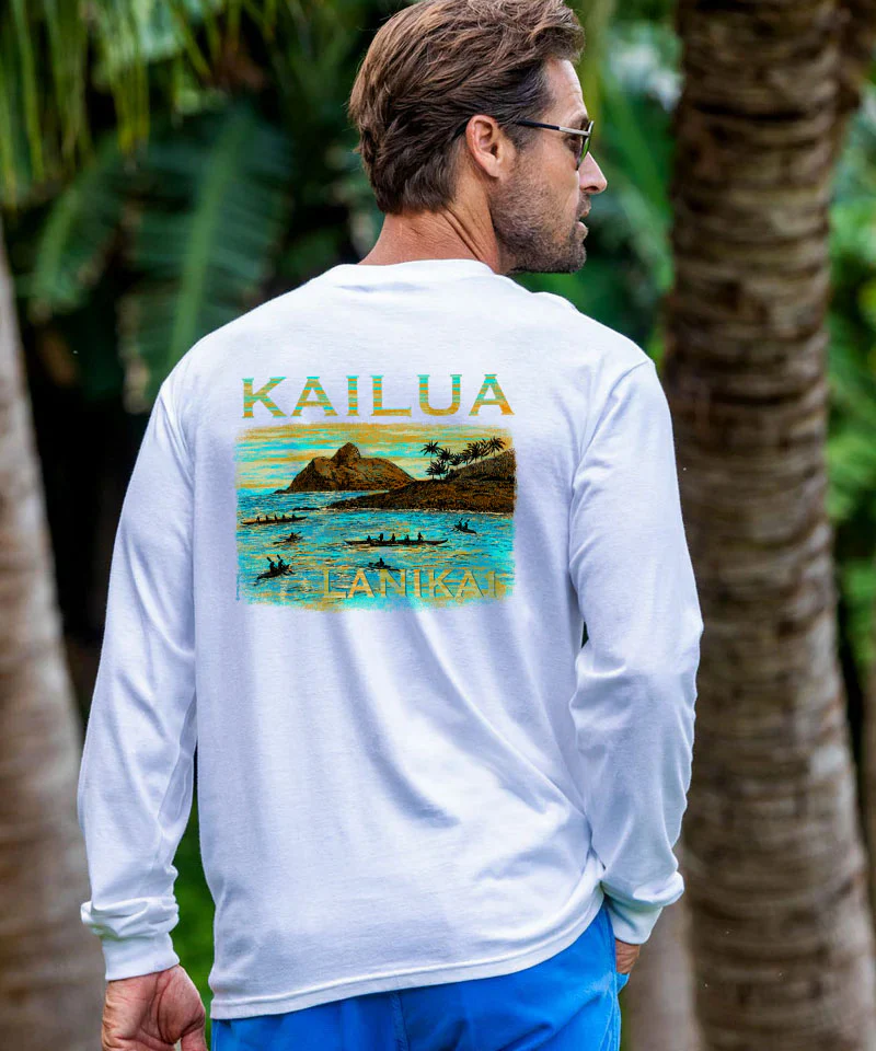 Paddle To Lanikai - White Long Sleeve Crewneck T-Shirt - Image 2
