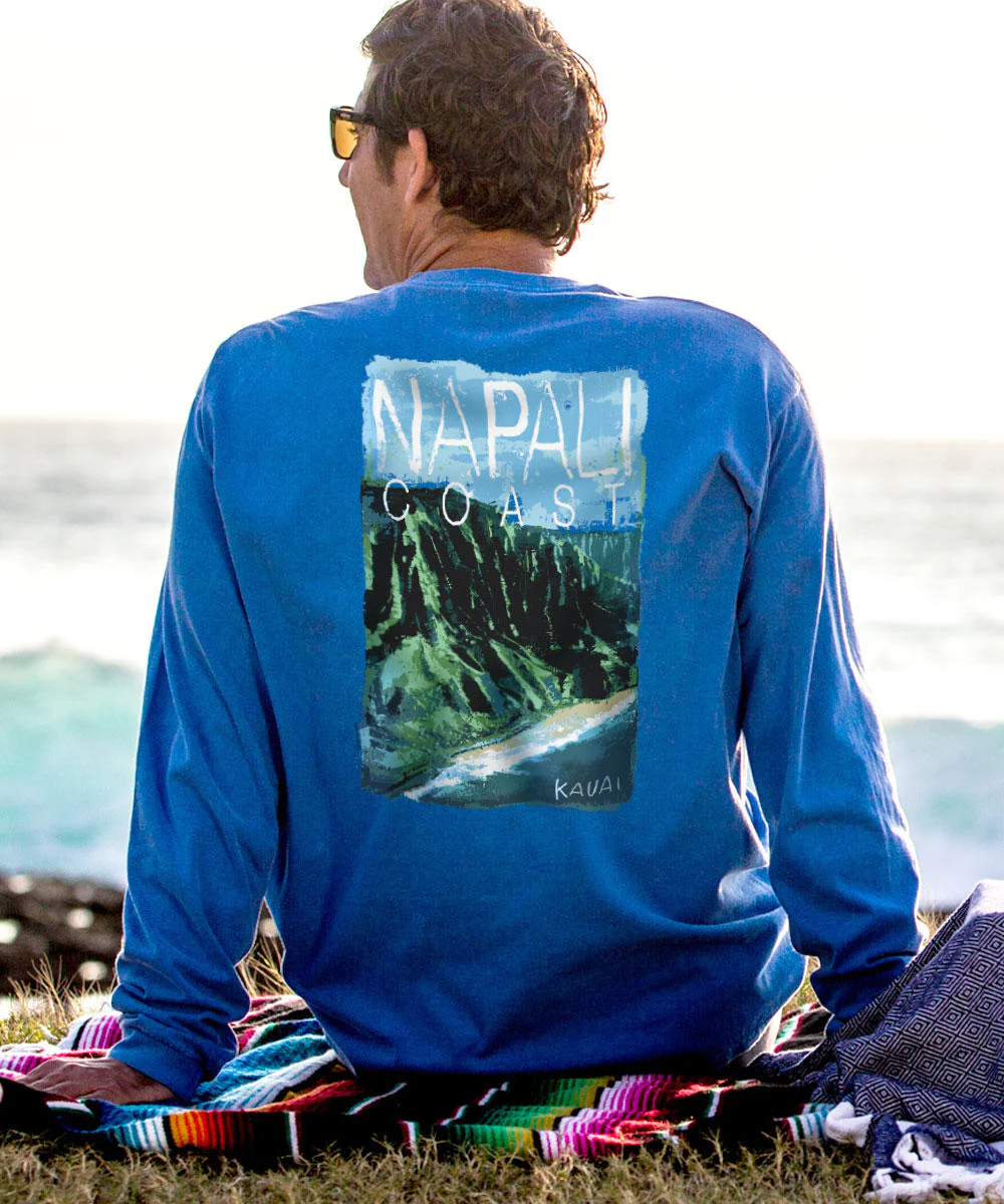 Painted Napali Coast - Blue Hawaii Dyed Long Sleeve Crewneck T-Shirt - Image 2