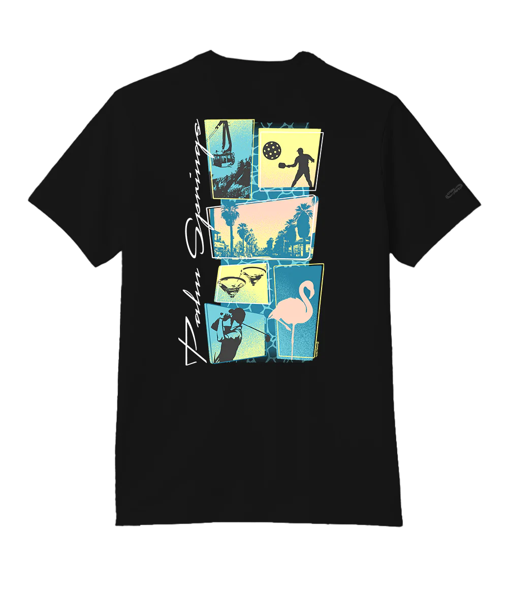 Palm Springs Collage - Jet Black Short Sleeve Pima T-Shirt