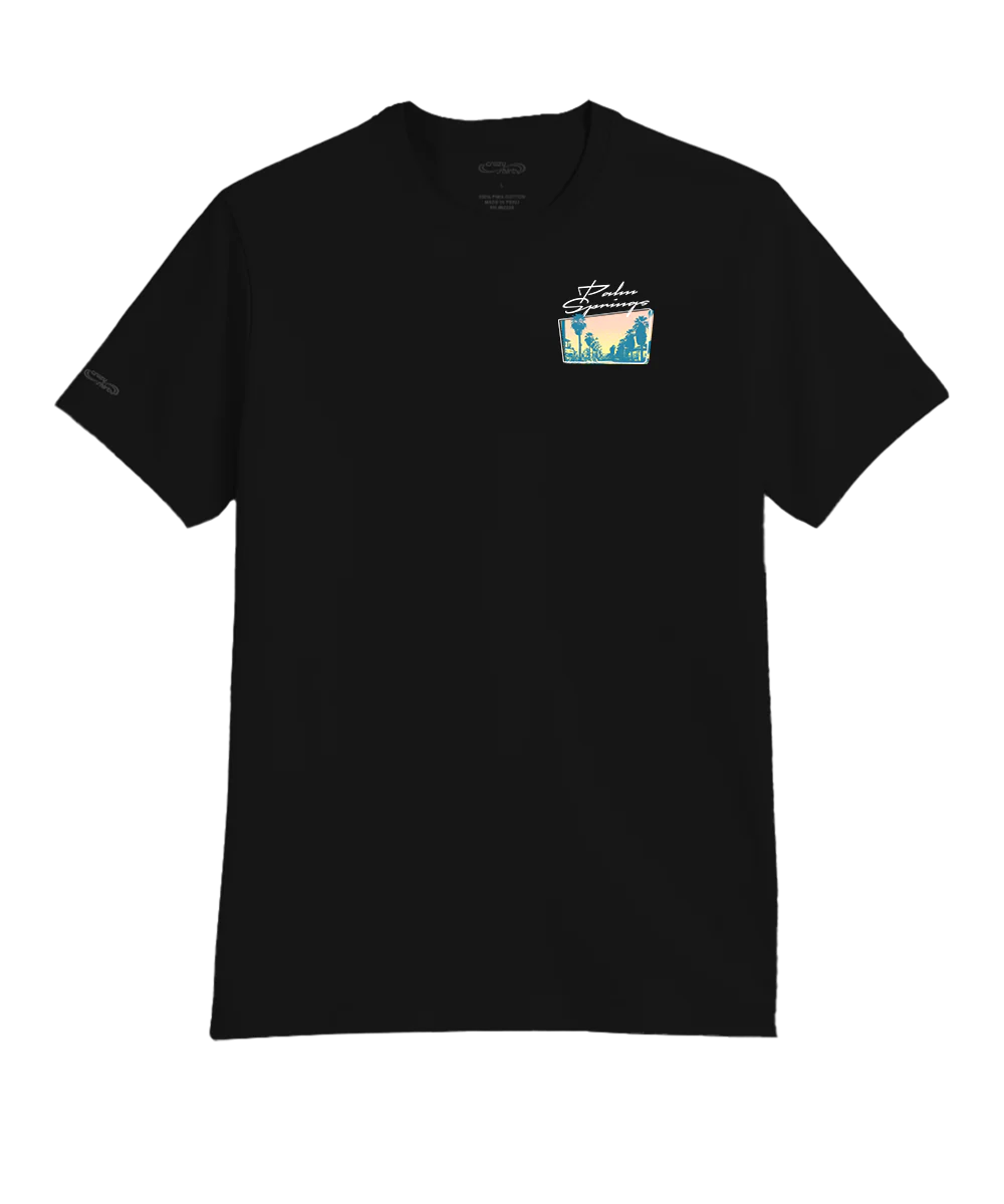 Palm Springs Collage - Jet Black Short Sleeve Pima T-Shirt - Image 4
