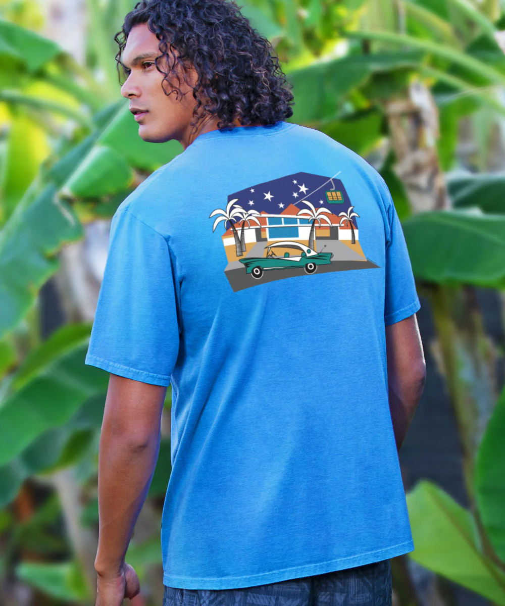 Palm Springs Style - Blue Hawaii Dyed Short Sleeve Crewneck T-Shirt - Image 2