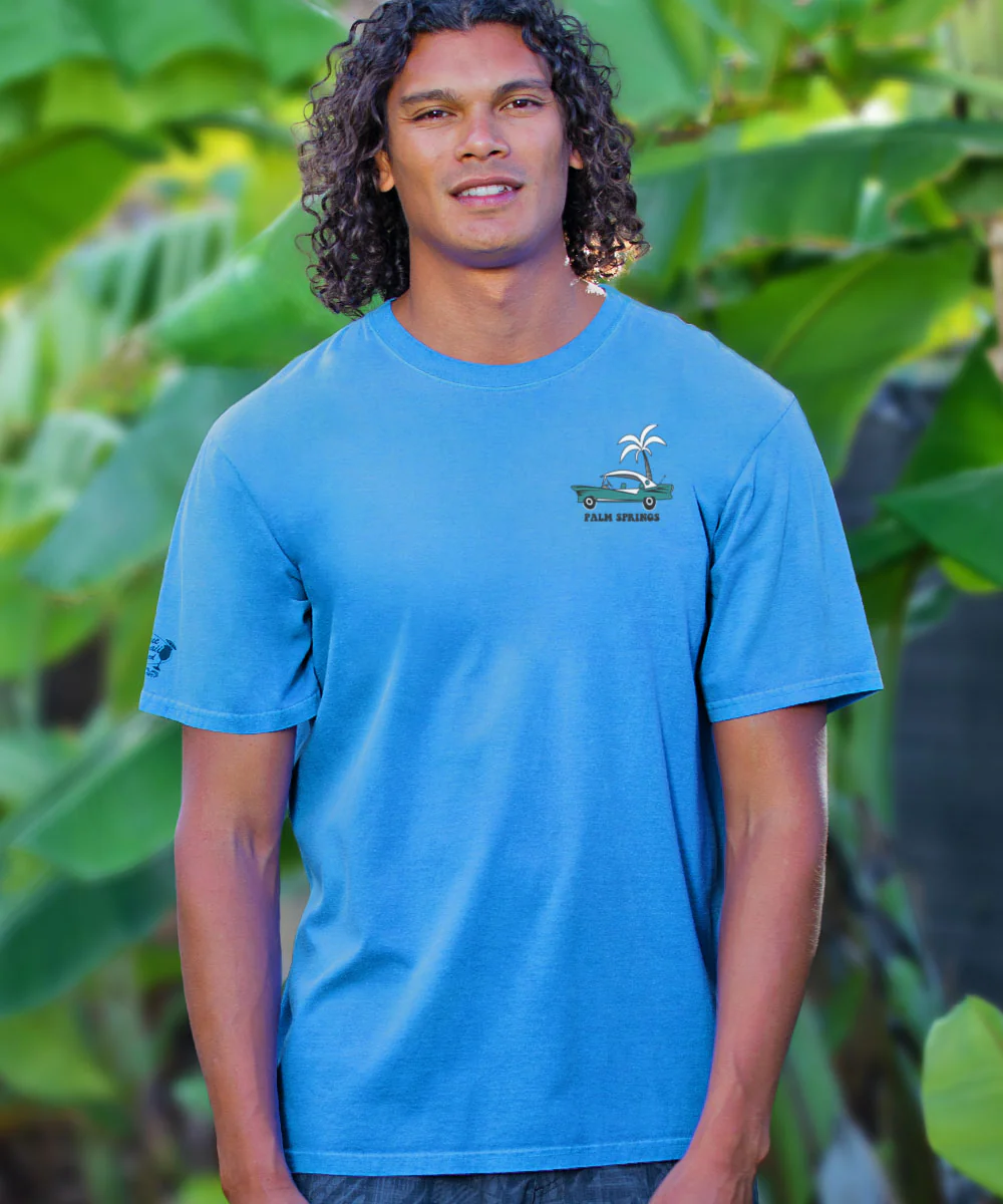 Palm Springs Style - Blue Hawaii Dyed Short Sleeve Crewneck T-Shirt - Image 3