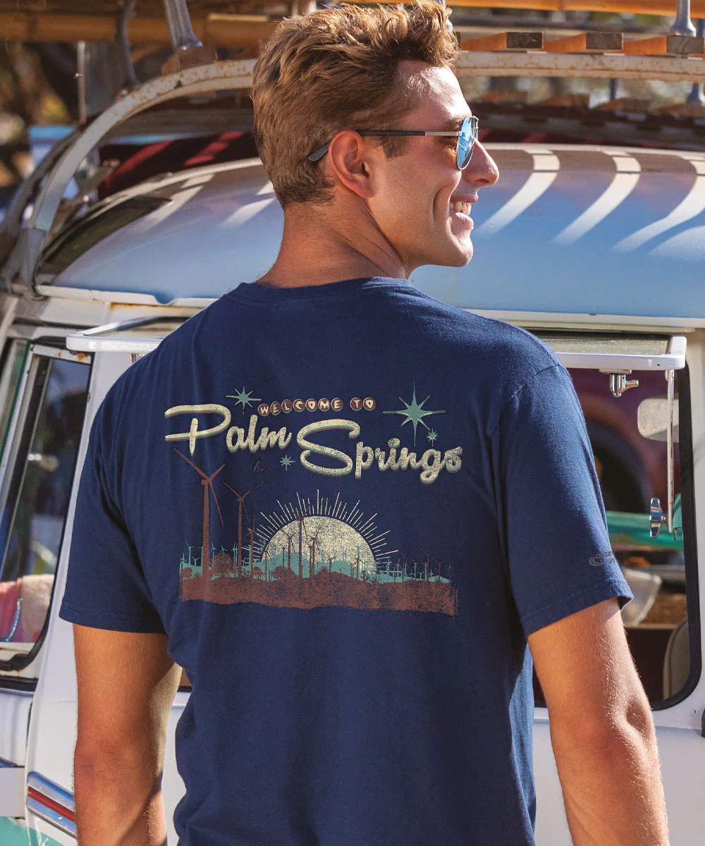 Palm Springs Windmills - Navy Short Sleeve Crewneck T-Shirt - Image 2
