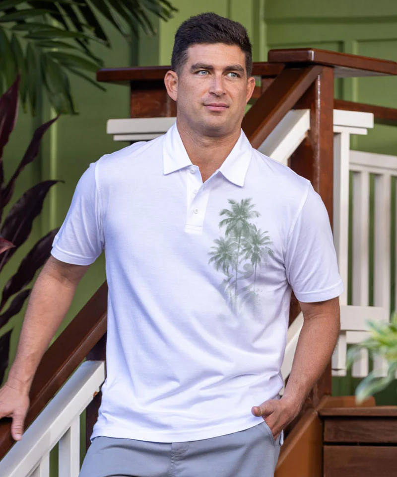 Palm Tribal - White Short Sleeve Pima Polo - Image 2