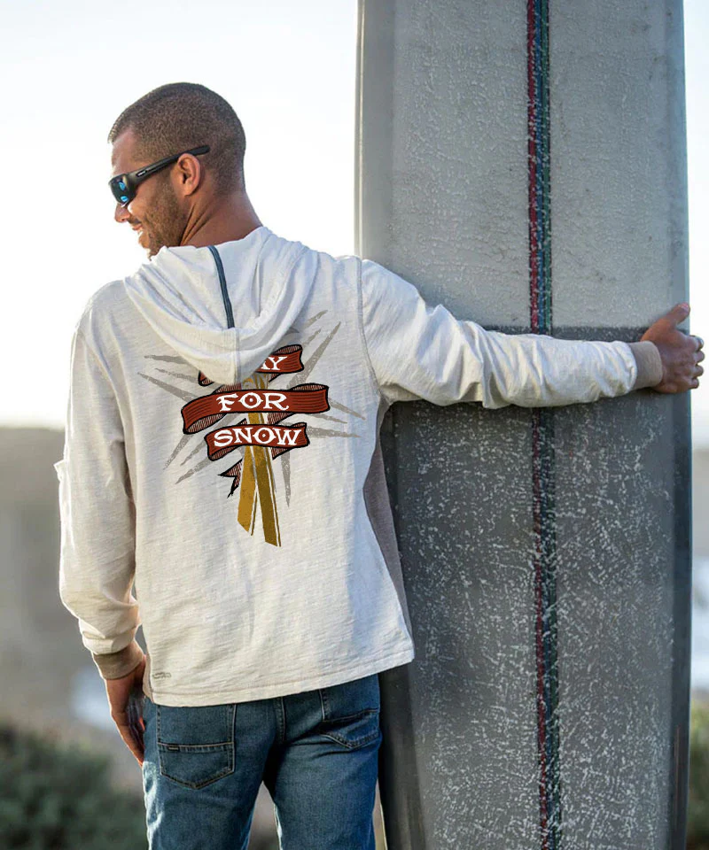 Pray For Snow Ski - Natural/Gray Long Sleeve Longboard Hooded Tee - Image 2