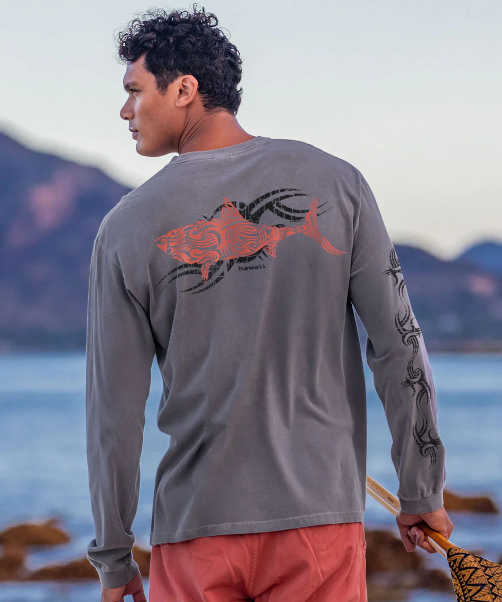 Red Shark - Crater Dyed® Long Sleeve Crewneck T-Shirt - Image 3