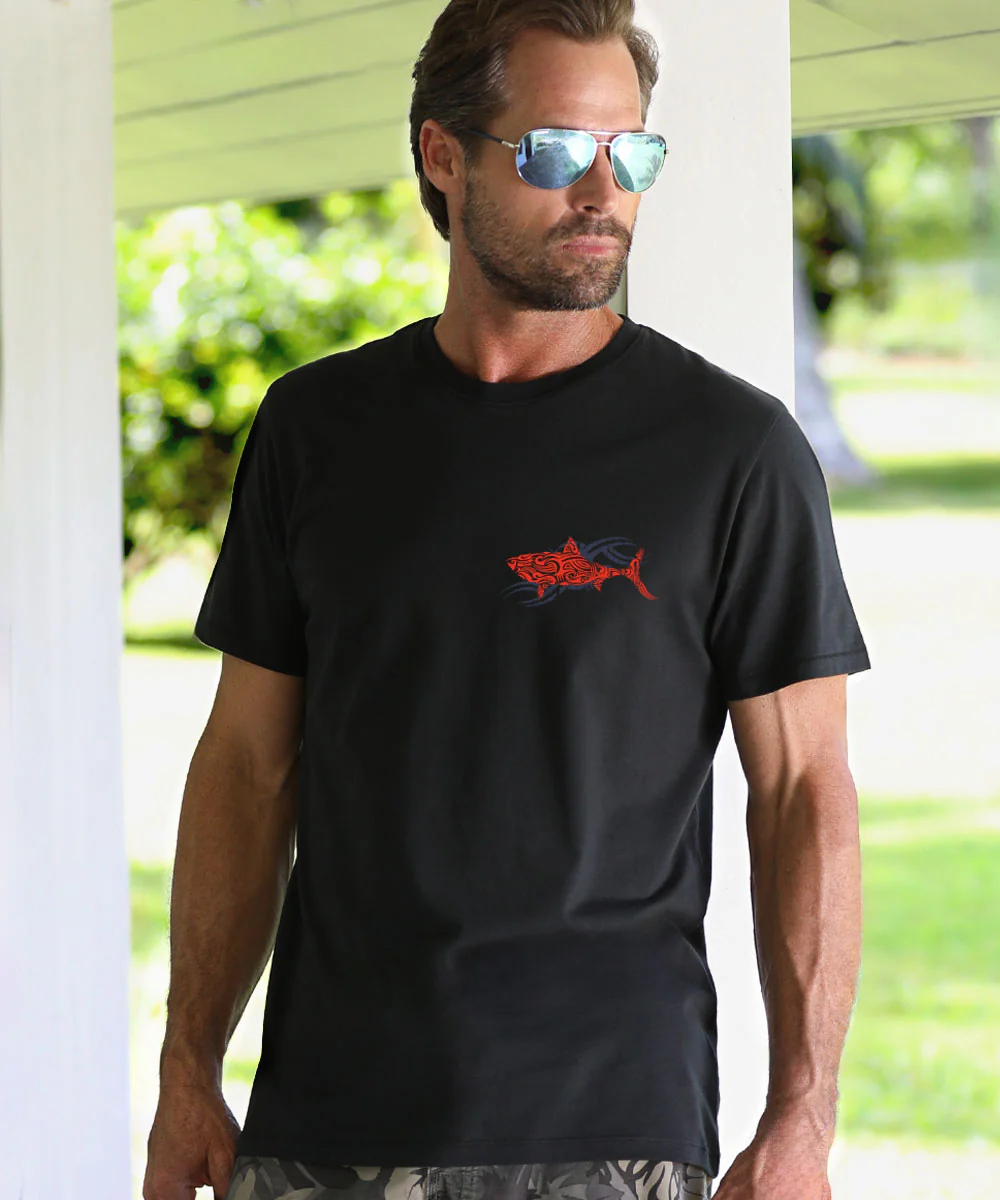 Red Shark - Jet Black Short Sleeve Pima T-Shirt - Image 3