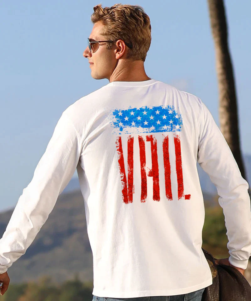 Red White Blue Flag - White Long Sleeve Crewneck T-Shirt - Image 2