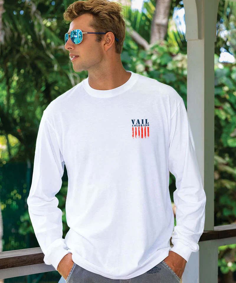 Red White Blue Flag - White Long Sleeve Crewneck T-Shirt - Image 3