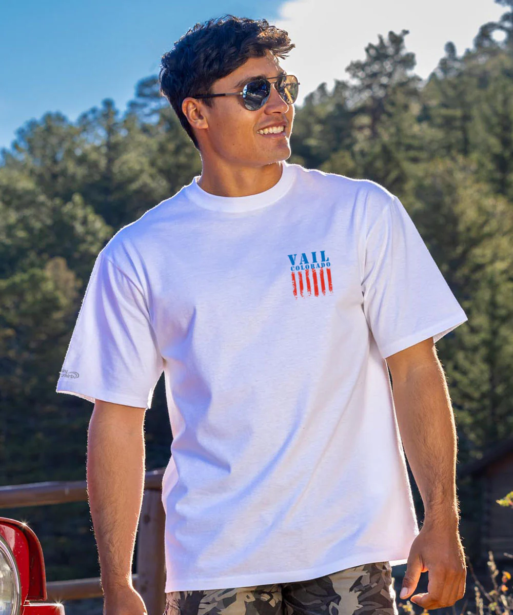 Red White Blue Flag - White Short Sleeve Crewneck T-Shirt - Image 3