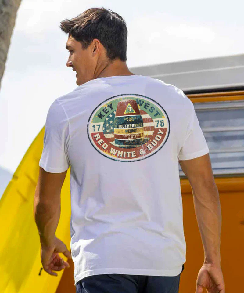 Red White Buoy - White Short Sleeve Pima T-Shirt - Image 2
