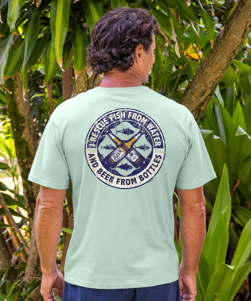 Rescue Fish And Beer - Seaglass Short Sleeve Crewneck T-Shirt - Image 2