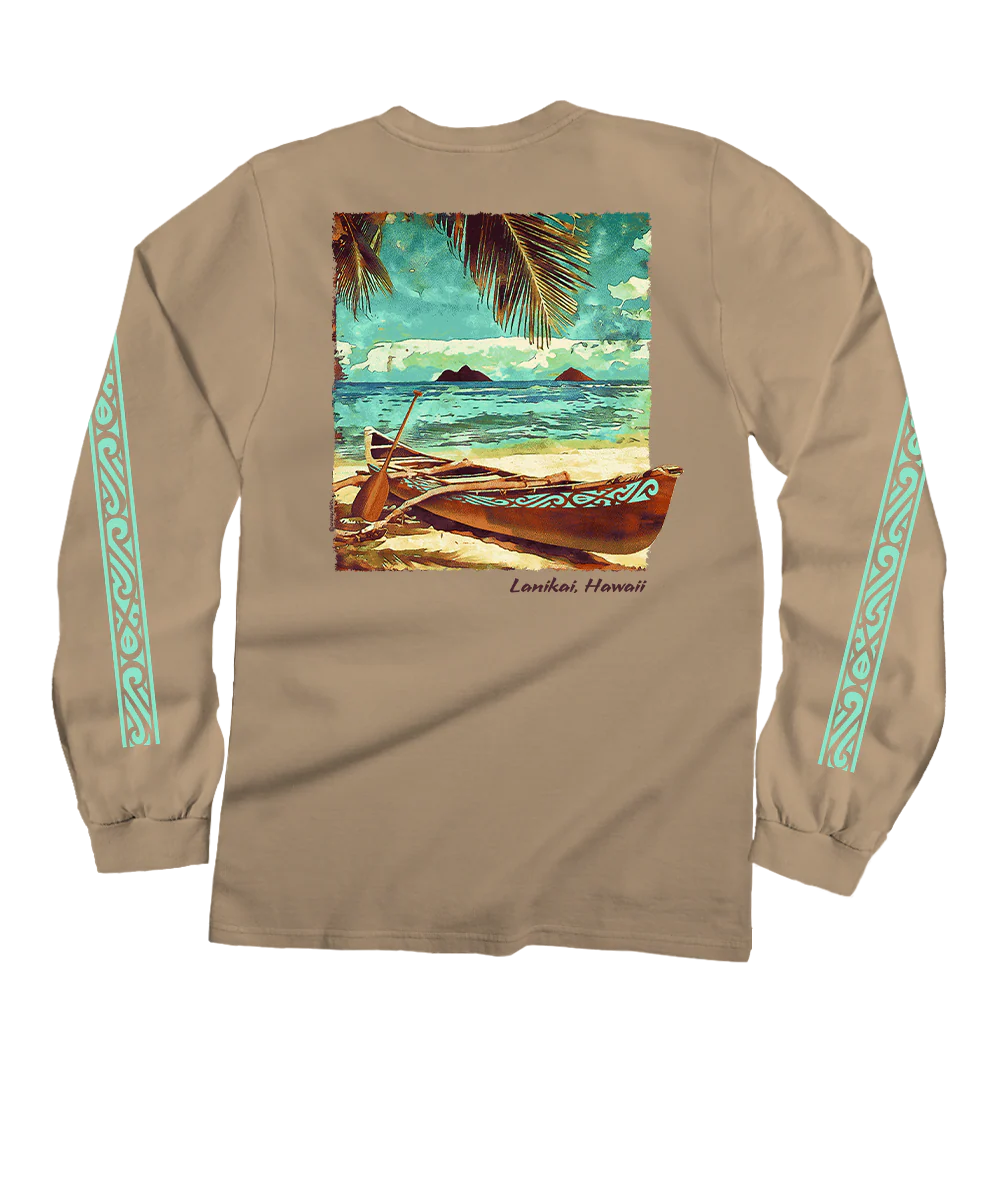 Retro Lanikai - Kona Coffee Dyed Long Sleeve Crewneck T-Shirt