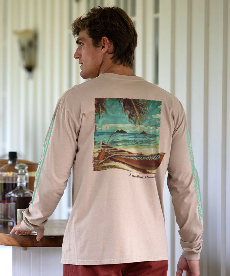 Retro Lanikai - Kona Coffee Dyed Long Sleeve Crewneck T-Shirt - Image 2