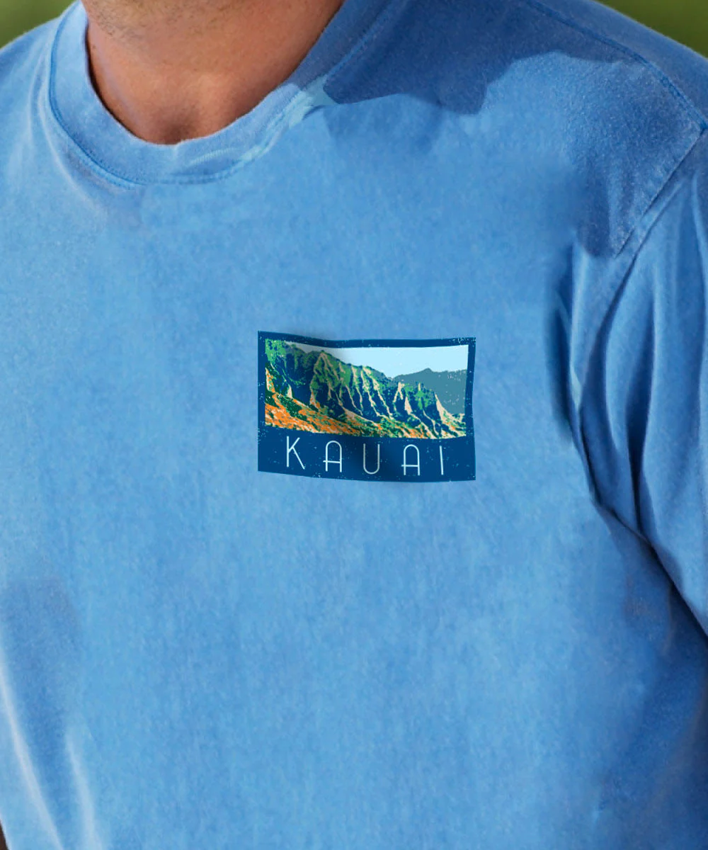 Retro Napali Poster - Blue Hawaii Dyed Short Sleeve Crewneck T-Shirt - Image 3