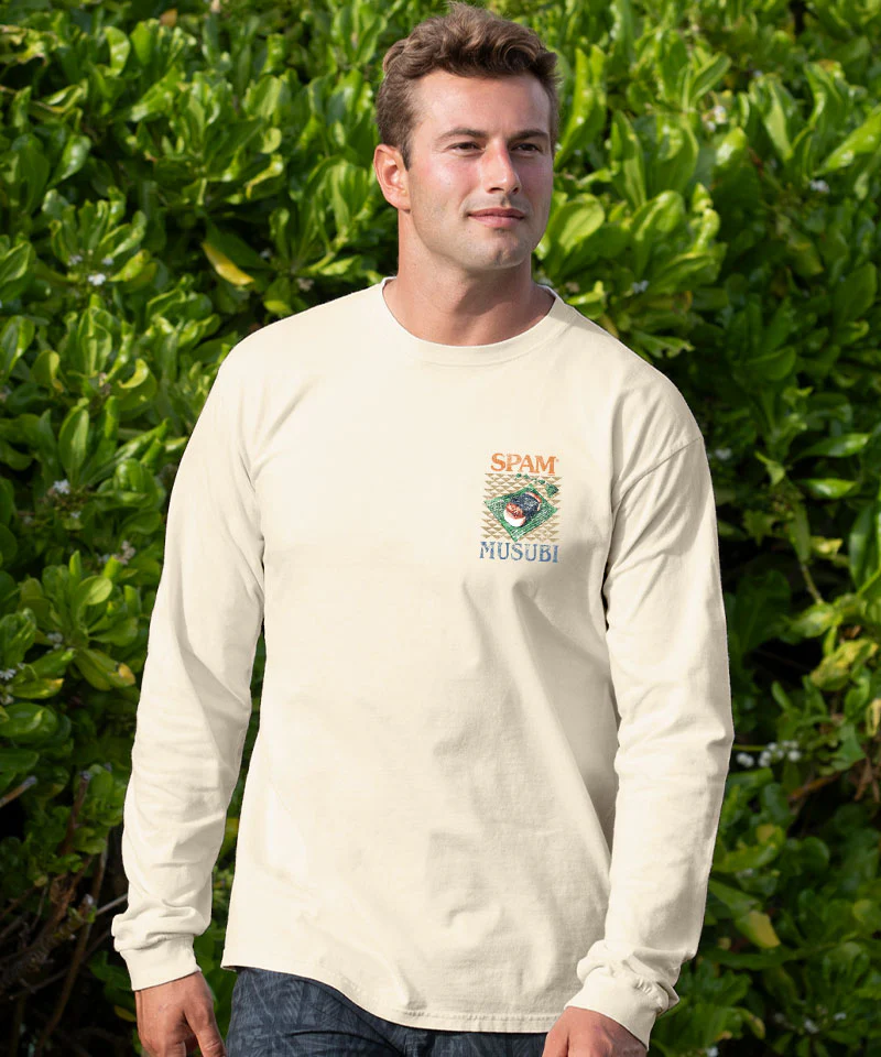 Retro SPAM® Musubi - Coconut Dyed Long Sleeve Crewneck T-Shirt - Image 3