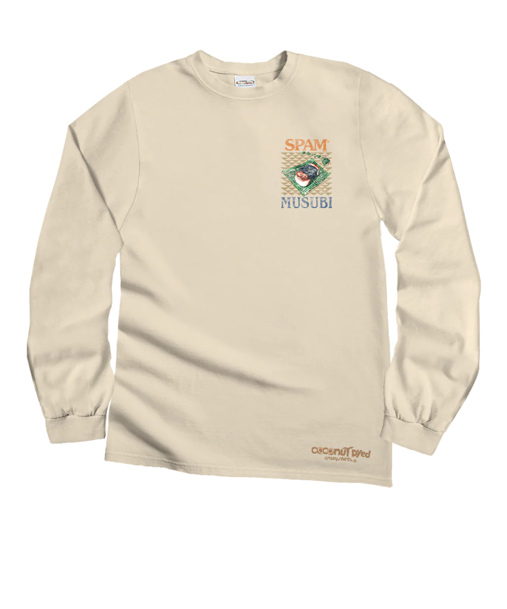 Retro SPAM® Musubi - Coconut Dyed Long Sleeve Crewneck T-Shirt - Image 4