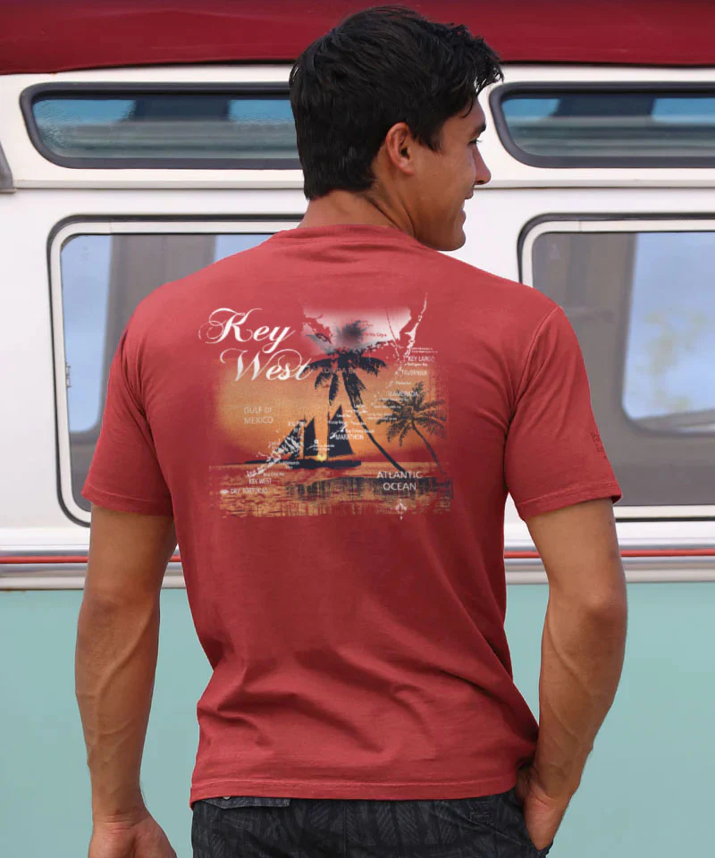 Sails At Sunset - Paradise Red Dyed Short Sleeve Crewneck T-Shirt - Image 2