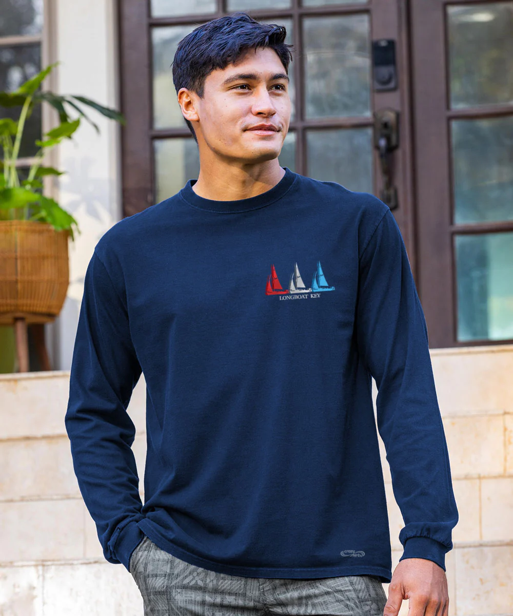 Sails Blu - Navy Long Sleeve Crewneck T-Shirt - Image 3