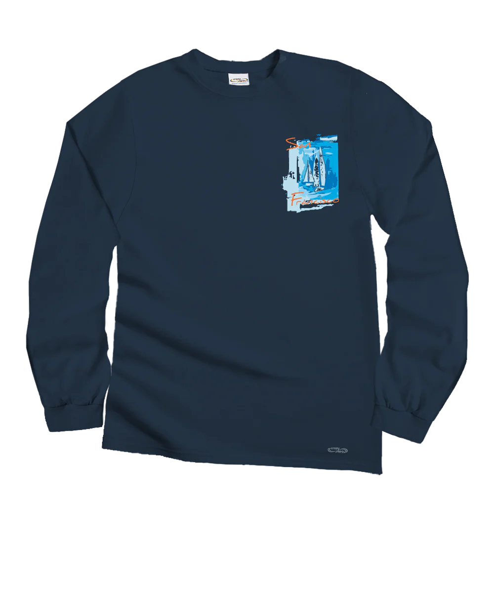 San Francisco Favs - Navy Long Sleeve Crewneck T-Shirt - Image 4